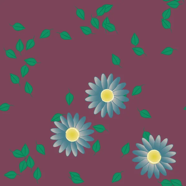 Mooie Compositie Met Eenvoudige Gekleurde Bloemen Groene Bladeren Vector Illustratie — Stockvector