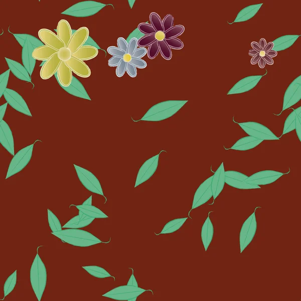 Flores Abstractas Con Hojas Verdes Fondo Sin Costuras Ilustración Vectorial — Archivo Imágenes Vectoriales