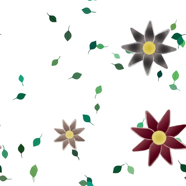 Flores Abstractas Con Hojas Verdes Fondo Sin Costuras Ilustración Vectorial — Vector de stock