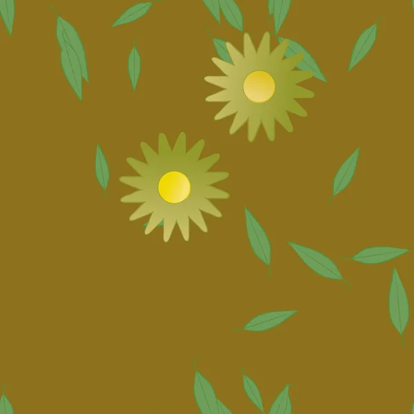 Abstrakta Blommor Med Gröna Blad Sömlös Bakgrund Vektor Illustration — Stock vektor