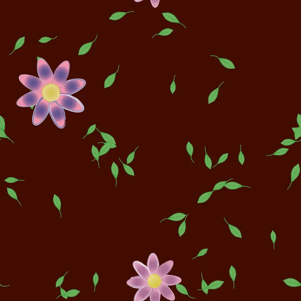 Flores Abstractas Con Hojas Verdes Fondo Sin Costuras Ilustración Vectorial — Archivo Imágenes Vectoriales