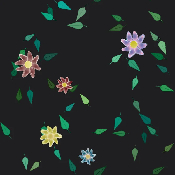 Fleurs Abstraites Avec Feuilles Vertes Fond Sans Couture Illustration Vectorielle — Image vectorielle