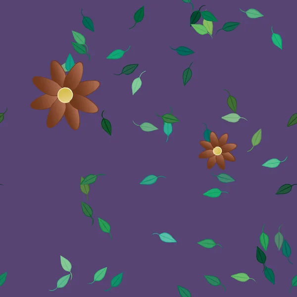 Flores Abstractas Con Hojas Verdes Fondo Sin Costuras Ilustración Vectorial — Vector de stock