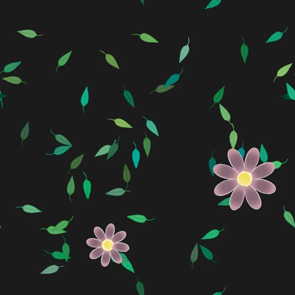 Abstrakta Blommor Med Gröna Blad Sömlös Bakgrund Vektor Illustration — Stock vektor