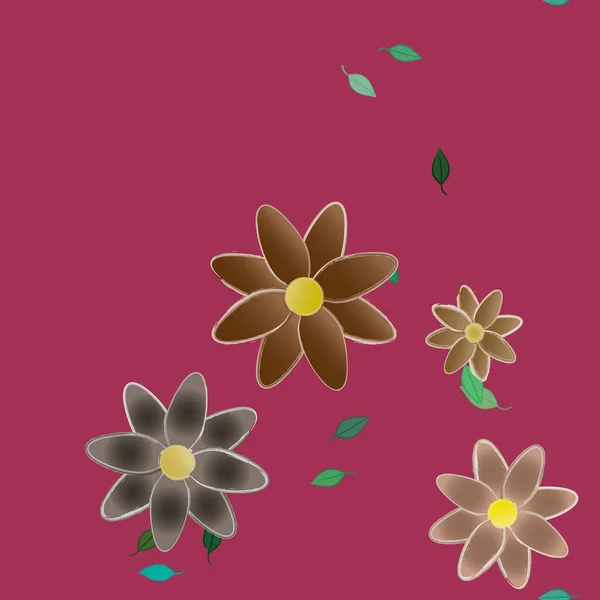 Fleurs Abstraites Avec Feuilles Vertes Fond Sans Couture Illustration Vectorielle — Image vectorielle