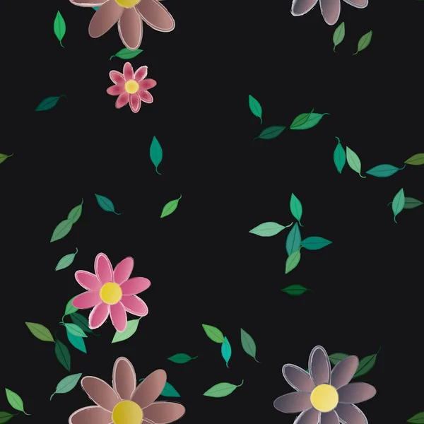 Flores Abstractas Con Hojas Verdes Fondo Sin Costuras Ilustración Vectorial — Vector de stock