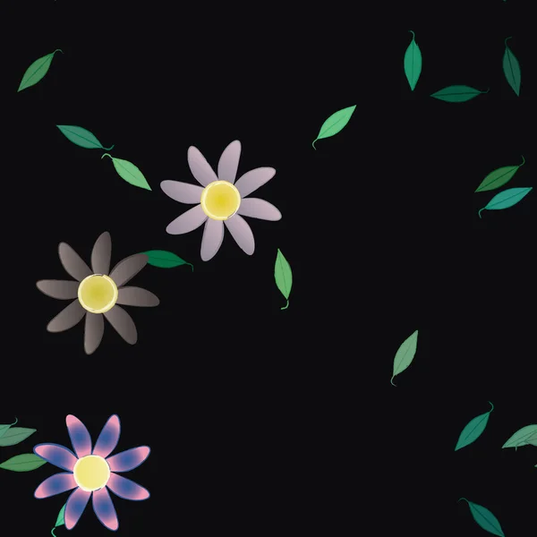 Fleurs Abstraites Avec Feuilles Vertes Fond Sans Couture Illustration Vectorielle — Image vectorielle