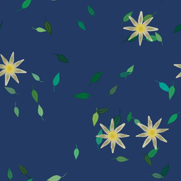 Mooie Compositie Met Eenvoudige Gekleurde Bloemen Groene Bladeren Vector Illustratie — Stockvector