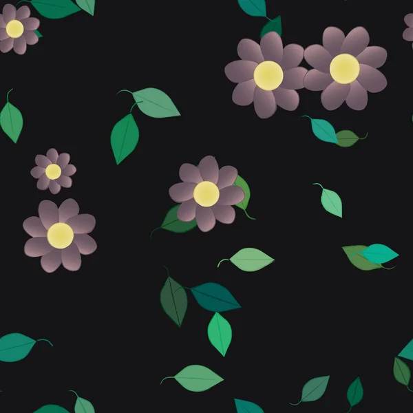 Flores Abstractas Con Hojas Verdes Fondo Sin Costuras Ilustración Vectorial — Archivo Imágenes Vectoriales