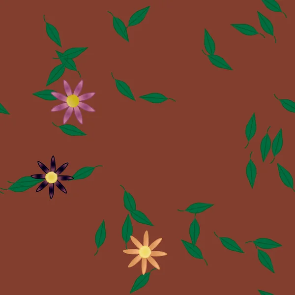 Fleurs Abstraites Avec Feuilles Vertes Fond Sans Couture Illustration Vectorielle — Image vectorielle