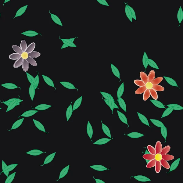 Abstrakta Blommor Med Gröna Blad Sömlös Bakgrund Vektor Illustration — Stock vektor