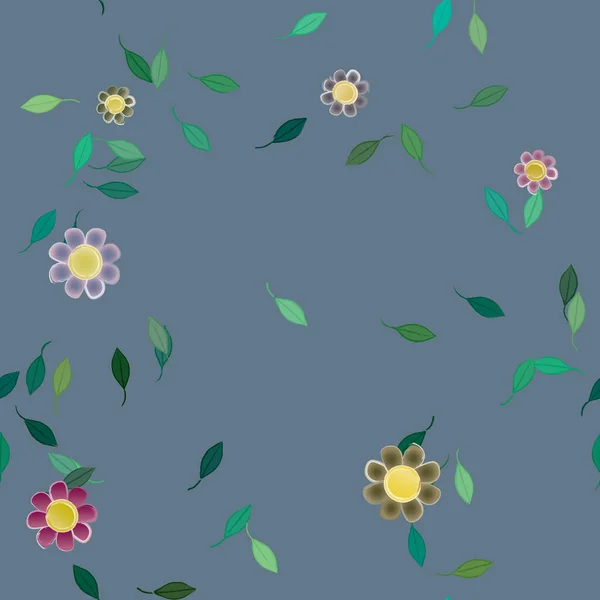 Fleurs Abstraites Avec Feuilles Vertes Fond Sans Couture Illustration Vectorielle — Image vectorielle