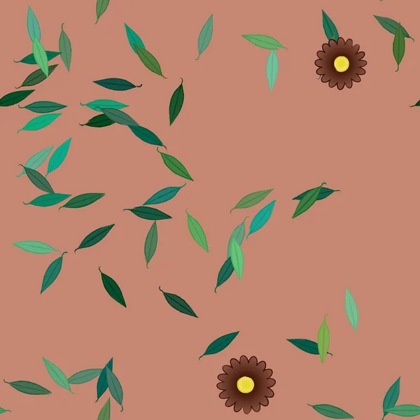 Απρόσκοπτη Μοτίβο Απλά Πολύχρωμα Λουλούδια Και Πράσινα Φύλλα Για Ταπετσαρία — Διανυσματικό Αρχείο