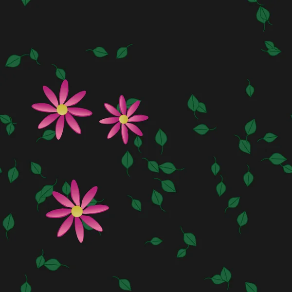 Abstrakta Blommor Med Gröna Blad Sömlös Bakgrund Vektor Illustration — Stock vektor