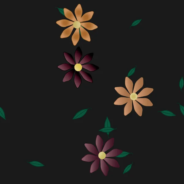 Flores Abstractas Con Hojas Verdes Fondo Sin Costuras Ilustración Vectorial — Vector de stock