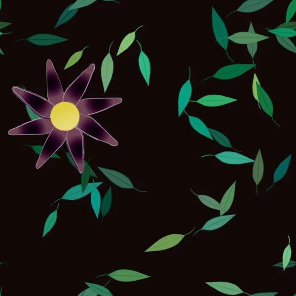 Abstracte Bloemen Met Groene Bladeren Naadloze Achtergrond Vector Illustratie — Stockvector