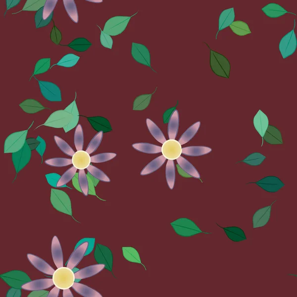 Fleurs Abstraites Avec Feuilles Vertes Fond Sans Couture Illustration Vectorielle — Image vectorielle