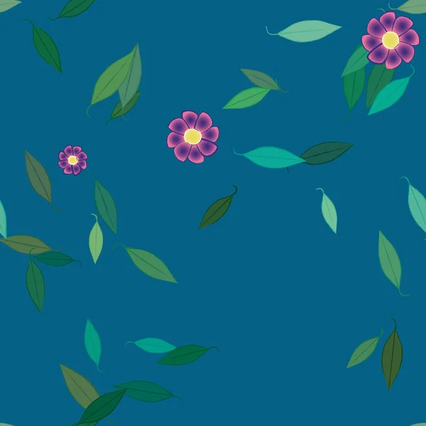 Abstrakta Blommor Med Gröna Blad Sömlös Bakgrund Vektor Illustration — Stock vektor