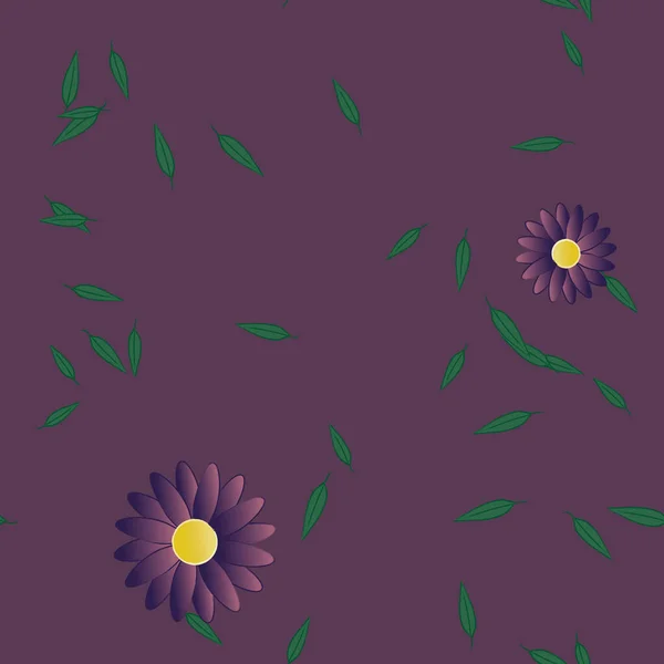 Abstrakta Blommor Med Gröna Blad Sömlös Bakgrund Vektor Illustration — Stock vektor