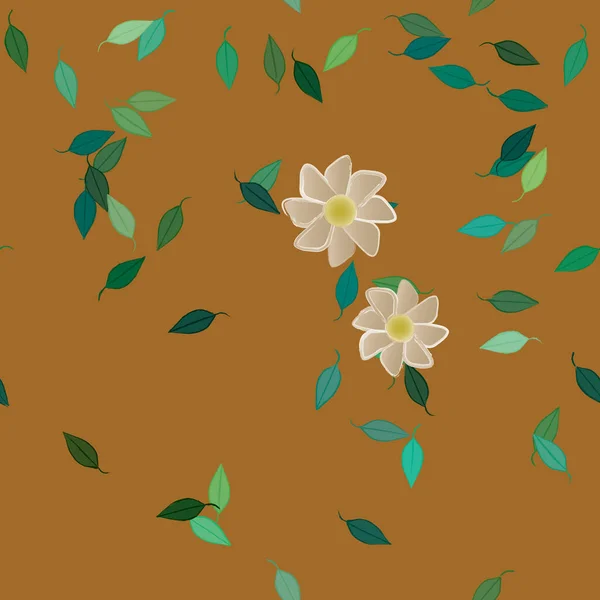 Fleurs Abstraites Avec Feuilles Vertes Fond Sans Couture Illustration Vectorielle — Image vectorielle