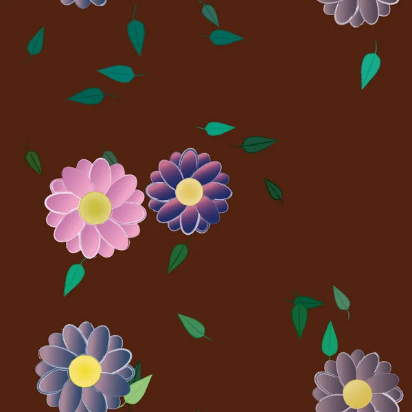 Flores Abstractas Con Hojas Verdes Fondo Sin Costuras Ilustración Vectorial — Vector de stock