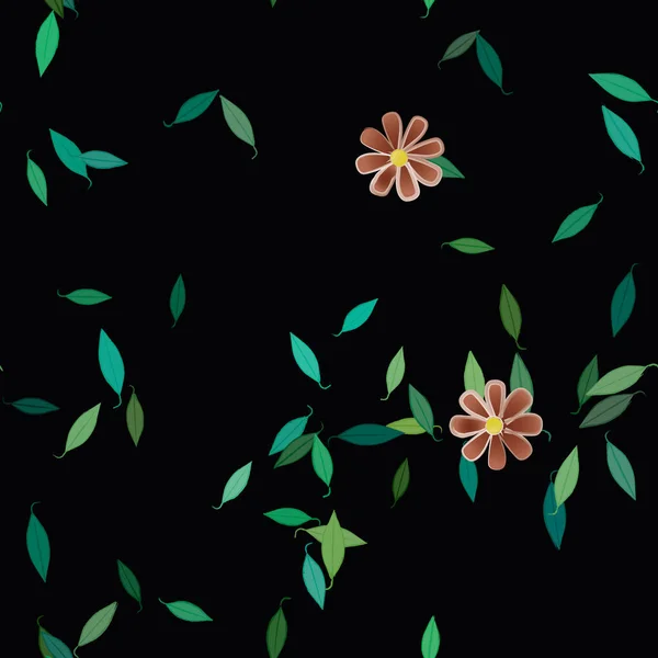 Fleurs Abstraites Avec Feuilles Vertes Fond Sans Couture Illustration Vectorielle — Image vectorielle