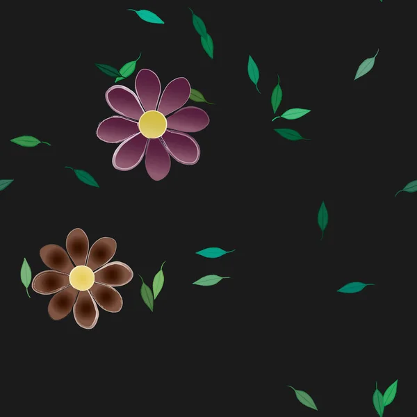 Flores Abstractas Con Hojas Verdes Fondo Sin Costuras Ilustración Vectorial — Archivo Imágenes Vectoriales