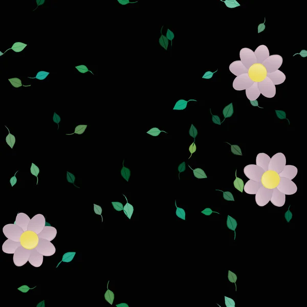 Flores Abstractas Con Hojas Verdes Fondo Sin Costuras Ilustración Vectorial — Archivo Imágenes Vectoriales