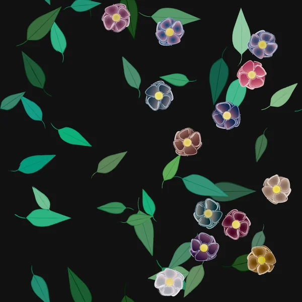 Abstrakta Blommor Med Gröna Blad Sömlös Bakgrund Vektor Illustration — Stock vektor