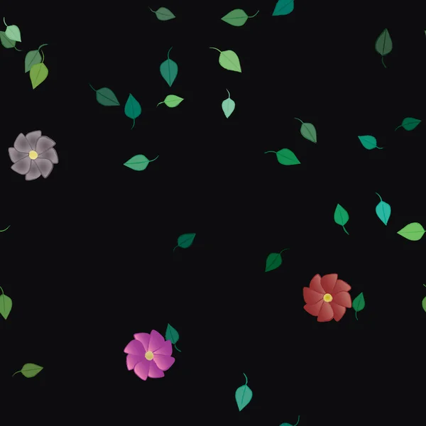 Flores Abstractas Con Hojas Verdes Fondo Sin Costuras Ilustración Vectorial — Vector de stock