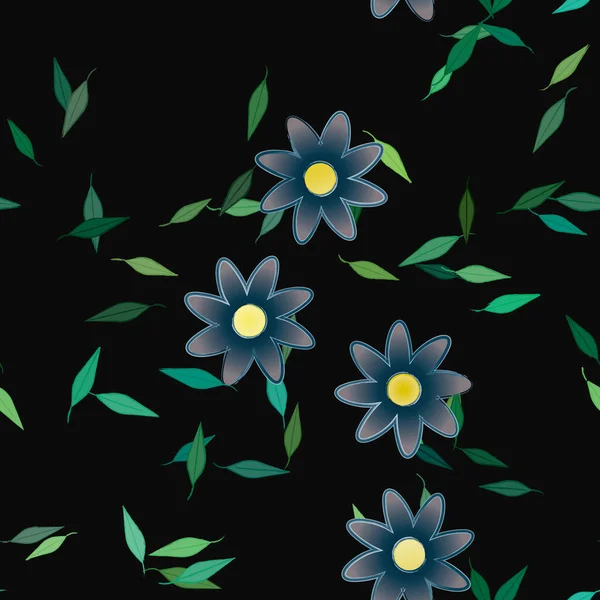 Flores Abstractas Con Hojas Verdes Fondo Sin Costuras Ilustración Vectorial — Vector de stock