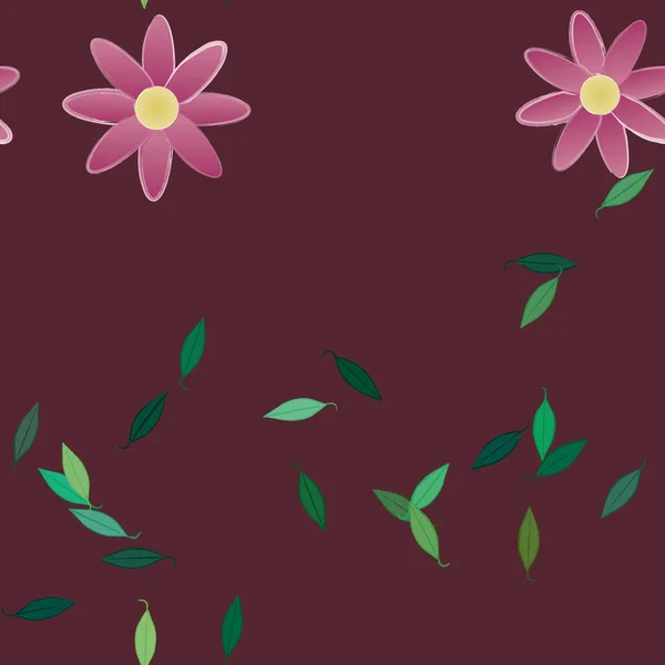 Fleurs Abstraites Avec Feuilles Vertes Fond Sans Couture Illustration Vectorielle — Image vectorielle