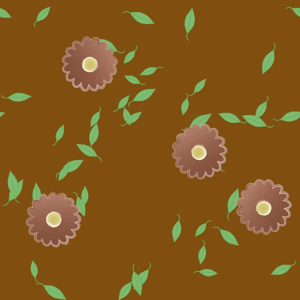 Flores Abstractas Con Hojas Verdes Fondo Sin Costuras Ilustración Vectorial — Vector de stock