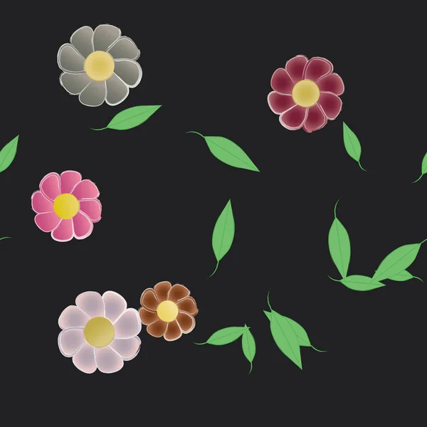 Hermosa Composición Con Flores Colores Simples Hojas Verdes Ilustración Vectorial — Vector de stock