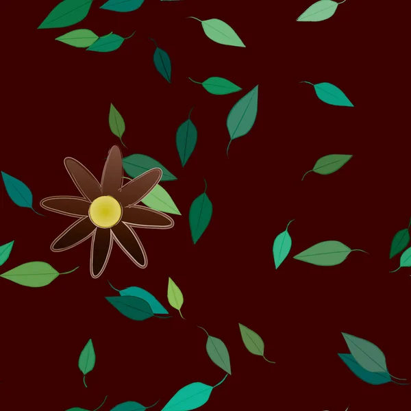 Flores Abstractas Con Hojas Verdes Fondo Sin Costuras Ilustración Vectorial — Vector de stock