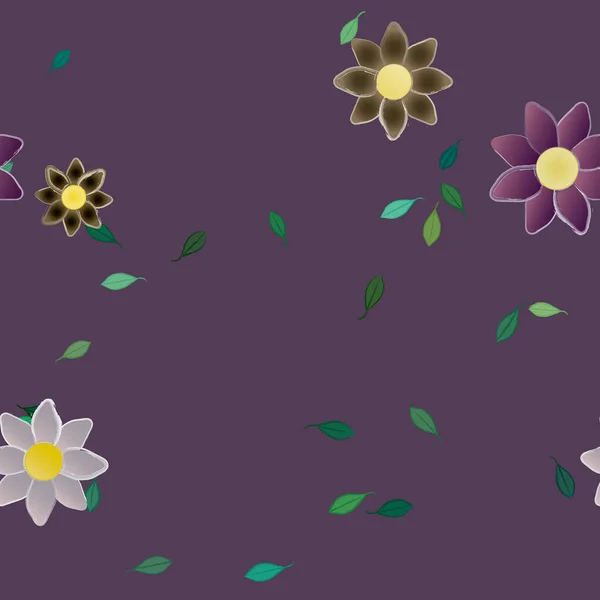 Fleurs Abstraites Avec Feuilles Vertes Fond Sans Couture Illustration Vectorielle — Image vectorielle