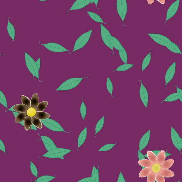 Fleurs Abstraites Avec Feuilles Vertes Fond Sans Couture Illustration Vectorielle — Image vectorielle