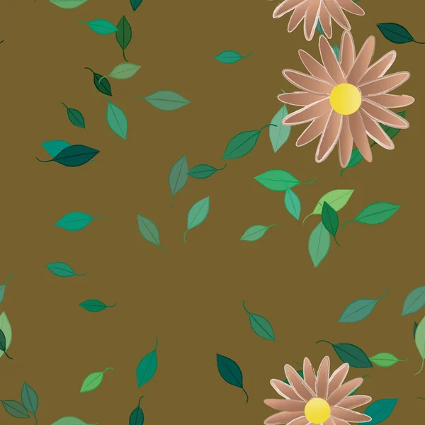 Flores Abstractas Con Hojas Verdes Fondo Sin Costuras Ilustración Vectorial — Vector de stock