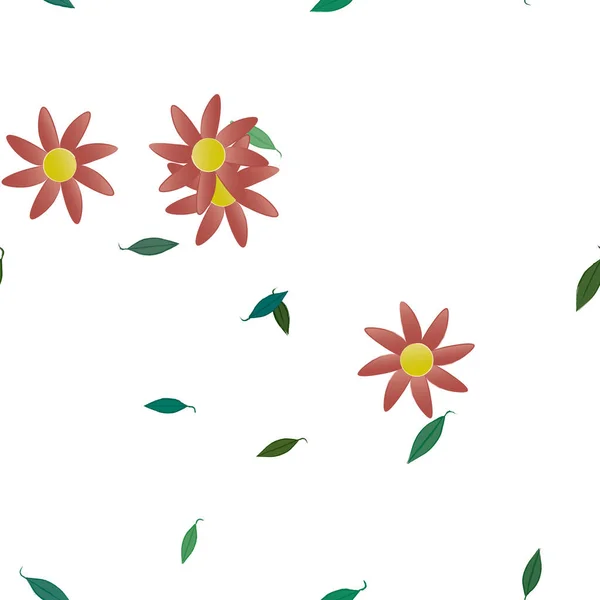 Flores Abstractas Con Hojas Verdes Fondo Sin Costuras Ilustración Vectorial — Vector de stock