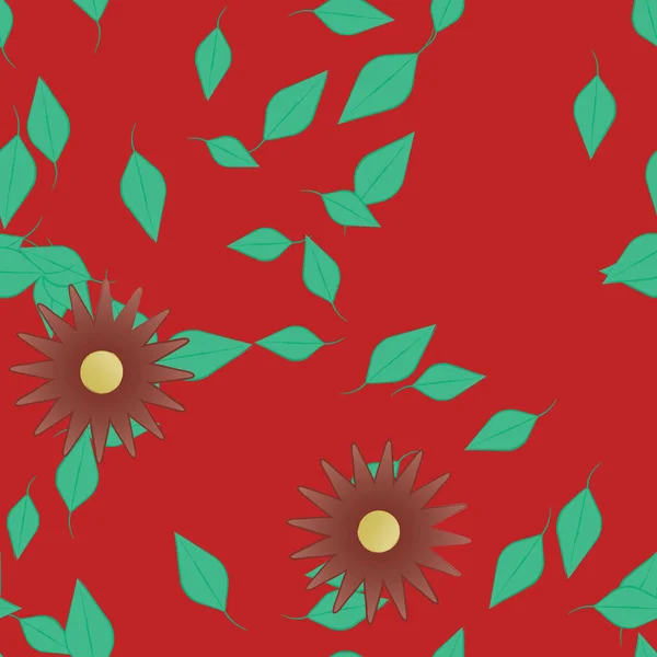 Flores Abstratas Com Folhas Verdes Fundo Sem Costura Ilustração Vetorial —  Vetores de Stock