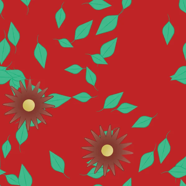 Flores Abstractas Con Hojas Verdes Fondo Sin Costuras Ilustración Vectorial — Archivo Imágenes Vectoriales