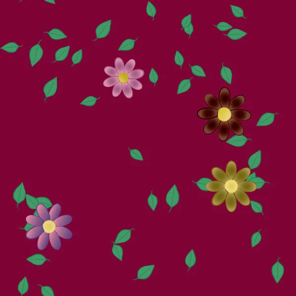 Flores Abstractas Con Hojas Verdes Fondo Sin Costuras Ilustración Vectorial — Archivo Imágenes Vectoriales