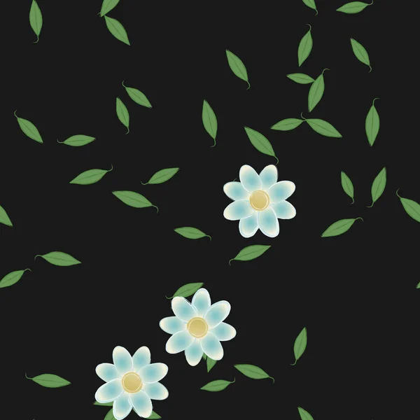 Flores Abstractas Con Hojas Verdes Fondo Sin Costuras Ilustración Vectorial — Vector de stock