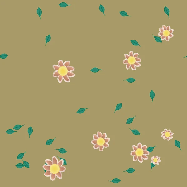 Flores Abstractas Con Hojas Verdes Fondo Sin Costuras Ilustración Vectorial — Vector de stock