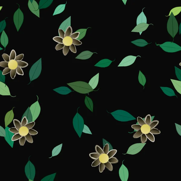 Flores Abstractas Con Hojas Verdes Fondo Sin Costuras Ilustración Vectorial — Archivo Imágenes Vectoriales