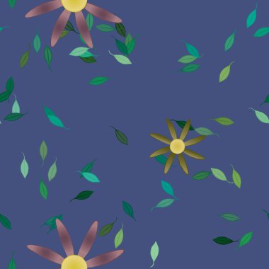 Yeşil yapraklı soyut çiçekler pürüzsüz arkaplan, vektör illüstrasyonu