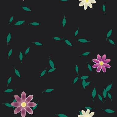 Yeşil yapraklı soyut çiçekler pürüzsüz arkaplan, vektör illüstrasyonu