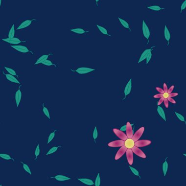 Yeşil yapraklı soyut çiçekler pürüzsüz arkaplan, vektör illüstrasyonu