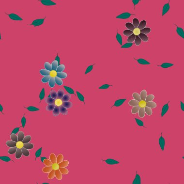 Yeşil yapraklı soyut çiçekler pürüzsüz arkaplan, vektör illüstrasyonu