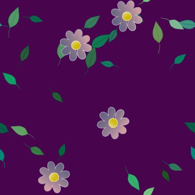 Yeşil yapraklı soyut çiçekler pürüzsüz arkaplan, vektör illüstrasyonu